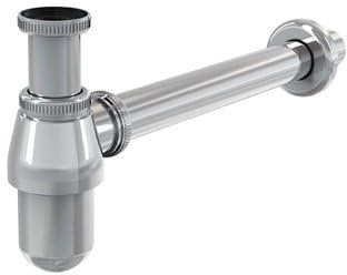 Sifón de botella 1-1/4 x 32 mm fabricado en latón cromado con tubo de 30 cm