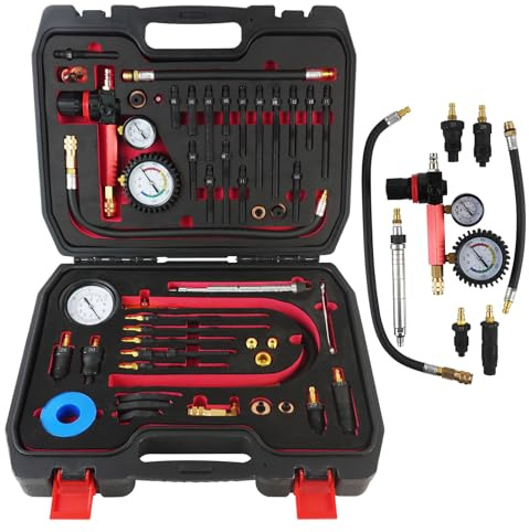 46-Piece Engine Compression Testers, Petrol & Diesel Cylinder Leak Down Tester Kit, Compression and Leakage Test Kit, Dual Gauge Engine Compression Tester Kit for HDI, TDCi, Pumpe Duse Engine