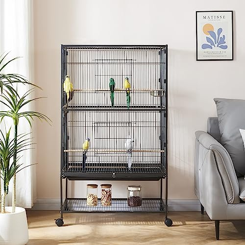 Panana 132cm Black Large Bird Cages Parrot Cage Wide Flight Metal Animal Cage for Budgie Parakeet Conure With Rolling Stand Wheels