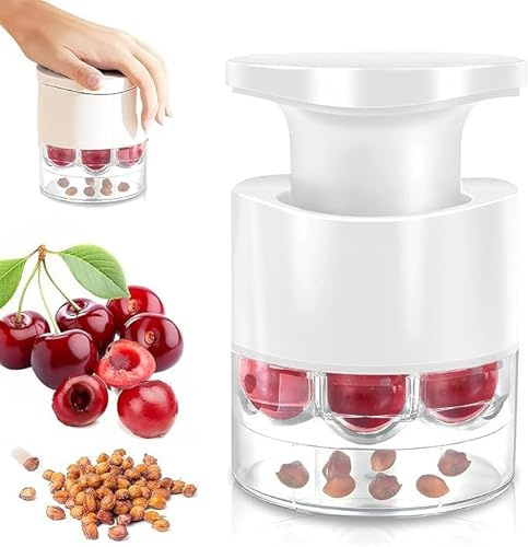 Cherry Pitter, 2025 Upgraded 7-Hole Cherry Pitter Tool, Portable Easy Squeeze Cherryseed Removal Tool with Splatter Protector, for Dessert Jam Hawthorn Juice Grapes