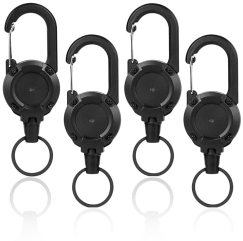 Pynzeka 4 piezas Llavero Extensible Retractil para Tarjetas de Identificación Extensible con Mosquetón