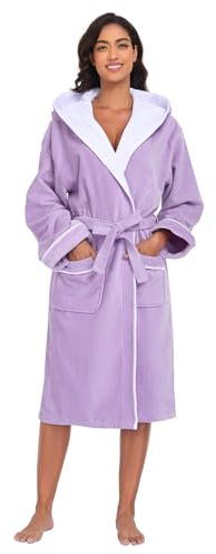 YEAUPE PRO Peignoir de Bain Femme, 100% Coton avec Capuche - Certifié OEKO-TEX® - Robe de Chambre Eponge 2 Poches, Ceinture - Doux, Absorbant et Confort, Violet Lavande