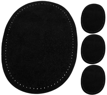 POPETPOP 2 Pairs Oval Black Faux Leather Elbow Patches for Jackets and Pants Sewing Repair DIY Applique Craft Patches Pre-Reserved Stitching Holes
