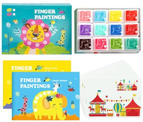 Qiaonan Carta per pittura delle dita per bambini, 12 colori, set di bricolage lavabili, carta da colorare per bambini per il disegno di carte, per l'asilo, i viaggi, l'auto, l'intrattenimento di