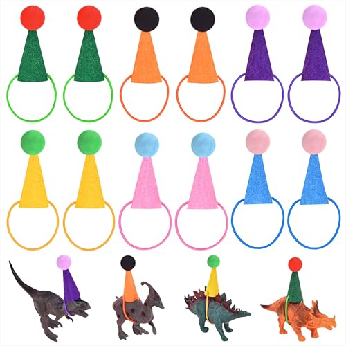 Qzakce Mini Cappellini da Festa per Animali di Peluche Colorati Cappelli a Cono con Pompon e Dettagli Multicolori per Animali Giocattolo Cani e Gatti 12 Pezzi