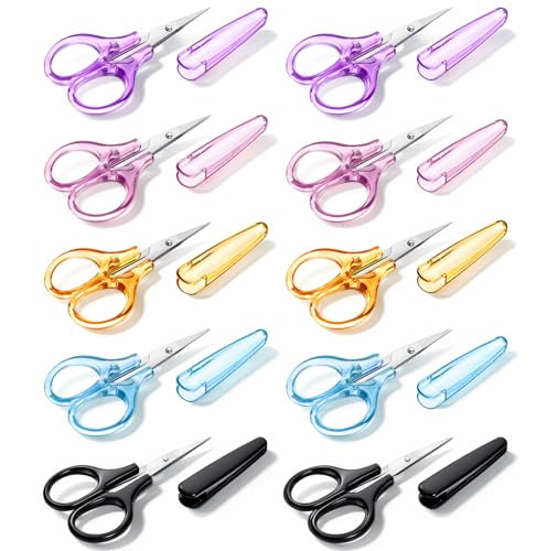 JJUNW 10 Pcs Small All Purpose Scissors, Stainless Steel Mini Detail Craft Scissors with Protective Cover for Paper Cutting, Scrapbooking, Crafting,Sewing (3.5)