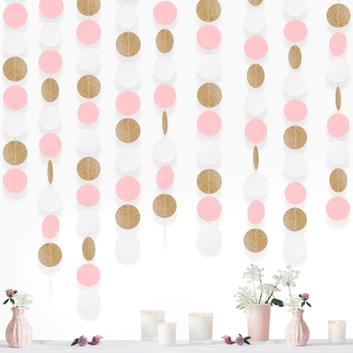 SUNBEAUTY 3 Metre Circle Garland Round Garland Birthday Decoration (Gold Pink White)