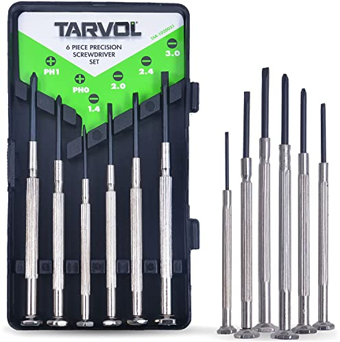 Precision Screwdriver Set (Set of 6 with Case) Flathead & Philips in 6 Different Sizes - Perfect Mini Screwdriver Bits for Jewelry Repair, Watch Repair, and More