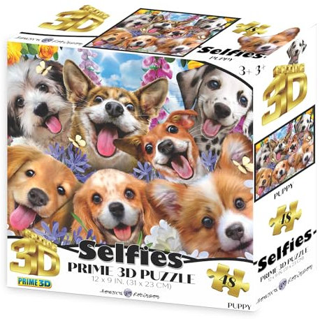 PRIME 3D | Howard Robinson - Puppy Selfie | 3D Lenticular Jigsaw Puzzle | 31cm x 23cm - 48 pcs | Games & Puzzles | Ages 5+