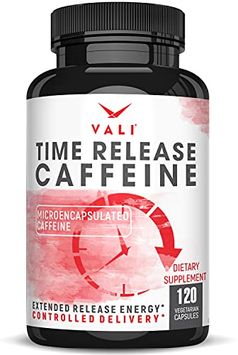 VALI Time Release Caffeine 100mg Capsules- Smart Slow Release for Extended Energy & Focus. Advanced Nootropic Supplement. Brain Booster Active Performance, Alertness & Clarity. 120 Veggie Capsules