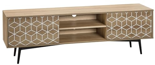 Meuble TV Cadre et 2 Portes Imitation Bois avec Motif Géométrique Pieds en Acier 50 cm de Hauteur Beliani