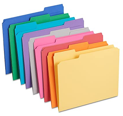 Staples Reinforced File Folders, Letter Size, 1/3‑Cut Tabs, Assorted Colors, Heavy‑Duty 10.5‑Point Stock, 100/Box
