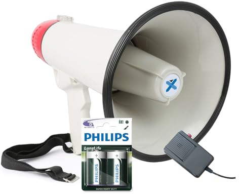 VONYX MEG040 40W Portable Megaphone Loudhailer with Record Mode, Siren Function, Removable Anti-Feedback Microphone and Long-Life Megaphone Batteries Included