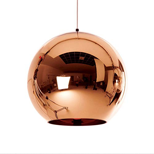 Hängelampe Pendelleuchte Esszimmer Glas Lampe Klassisch Rund Kugel Modern Design Hängeleuchte für Mode Studie Foyer Küche Treppe Loft Elegante Deko Kronleuchter Eisen Lampenschirm (Roségold, Ø20cm)