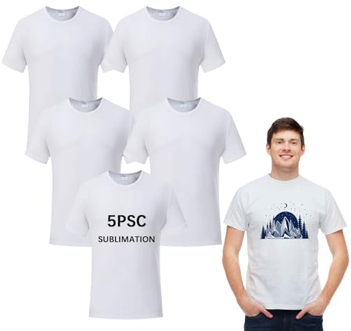 ORJ Lot de 5 t-Shirts en Polyester pour Adultes pour Sublimation - Blanc - Col Rond - Manches Courtes, NTS-s, Taille 3XS
