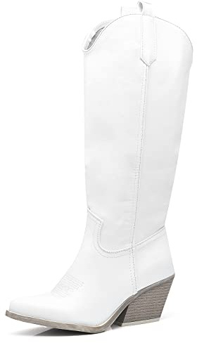 IF Fashion Cowboy Western - Botas de mujer con puntera Camperos Texani tachuelas ML61, 80 4 Blanco Ecopiel lisa, 37 EU