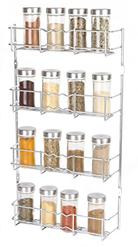 Buckingham Spice Rack 4 Tier Chrome Wall Mounted Back of Cupboard Door Organiser Premium Quality Heavy Gauge Storage for 20 Spice Jars 28 cm