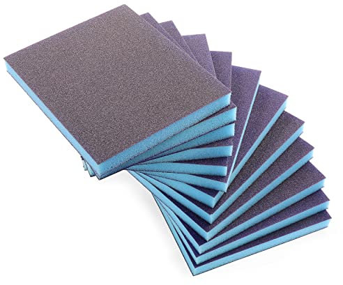 Jamiikury - Spugna abrasiva a grana 120, 12 pezzi, lavabile e riutilizzabile, spugna di carta vetrata asciutta per legno, metallo, mobili, pittura e cartongesso