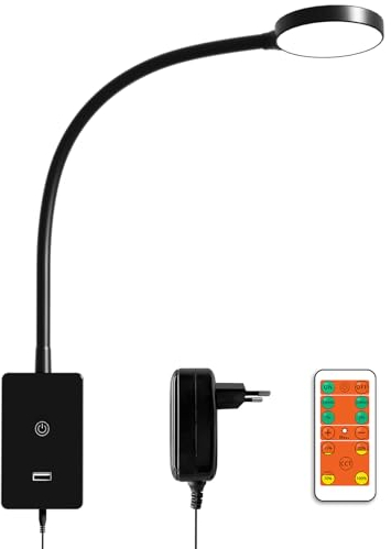 ENUOTEK Leselampe Bett Wandmontage, 4W Schwanenhals Leseleuchte, Dimmbar 3000K 4000K 5000K LED Wandleuchte Bettlampe, Schlafzimmer Leselicht mit 2A USB Ladeanschluss, Touch Wandlampe mit Fernbedienung