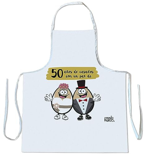 mundohuevo: Regalo original 50 aniversario. Delantal 50 años de casados con un par de huevos. Haz un regalo único, Regala Alegría