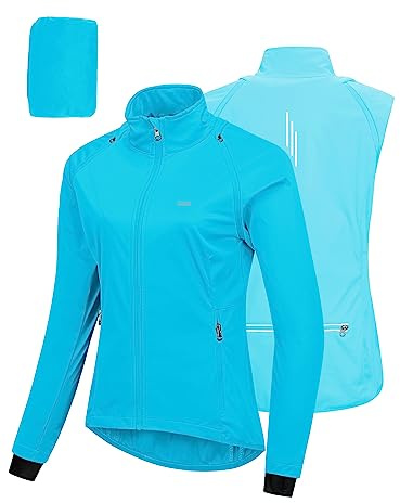 33,000ft Women's Cycling Jacket Waterproof Breathable Running Jacket Women High Visibility Reflective Cycling Vest with Removable Sleeves