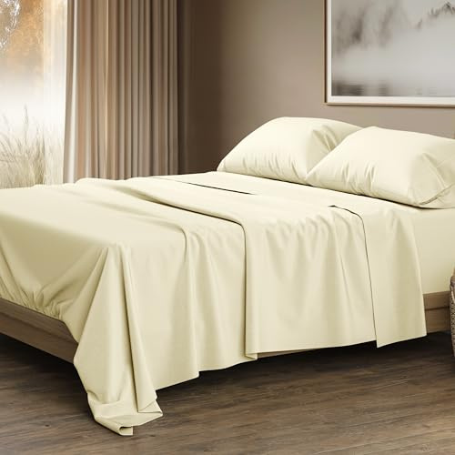 THREAD SPREAD 100% Egyptian Cotton King Size Sheets Set - Luxury 1500 Series Egyptian Cotton Sheets King Size (4 PC, Ivory), Silky Soft, Sateen Weave, Cooling & Breathable, 17 Deep Pocket Bed Set