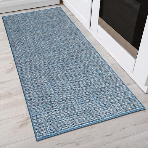 Comart, Alfombra de Cocina con Base Antideslizante de Goma, fácil de Limpiar, Absorbente, de poliéster Trenzado súper Resistente, Moderna para Pasillo, Color Azul, 50 x 120 cm