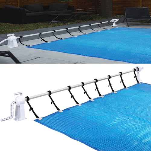HENGMEI Sistema di avvolgimento per piscina con sistema di avvolgimento nkl. nastri di fissaggio per pellicole solari, teloni e coperture da 105 a 615 cm