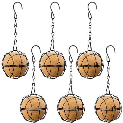 6PCS Mangeoire Oiseaux Sauvages Exterieur Suspendue, Nourrir Boules de Graisse Métal Cour Maison Jardin, Distributeur Nourriture Oiseaux Sphérique Petits Intérieur, Bird Feeder avec Crochets Forme S