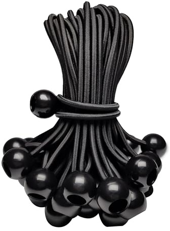 Kydavoo Heavy Duty Bungee Cords with Balls, 6 Inch Elastic Tie Down Straps for Outdoor Use, Ideal for Camping, Travel, Luggage, and More – 50 Pack, Black