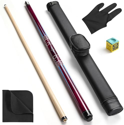 ASMPCUE Pool Cue Stick with Bag, 58 Inch 20oz Billiard Cue Canadian Maple Pool Cue 13mm Tips for Professional Pool Cue Players, 1/2 Maple Cue Sticks for Billiard Table Sports, Red