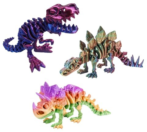 3 PCS 3D Printed Dinosaur Toys, Flexible Dino Figures with Articulated Joints, Multicolor Display for Kids and Collectors, Stress Relief Fidget Toy for Sensory Play and Desk Decor