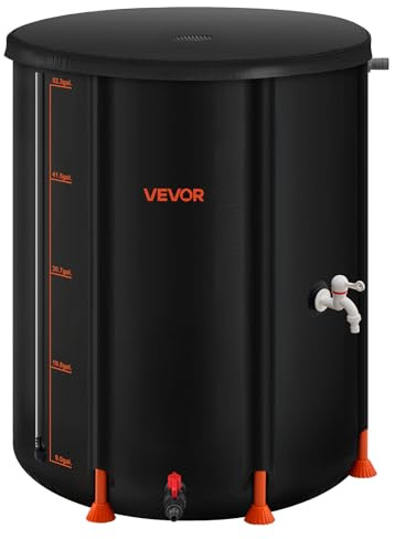 VEVOR Collapsible Rain Barrel, 201 L Portable Rain Water Collection Barrel, 1000D PVC Rainwater Collection System, Garden Water Catcher Tank Storage Container with Spigot & Overflow Kit, Black