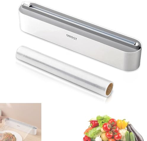 GOIEHIR Magnetisk Plastfilmdispenser Med Cutter, För Kök, Med 1 Rulle Plastfilm 50 Meter, Grå