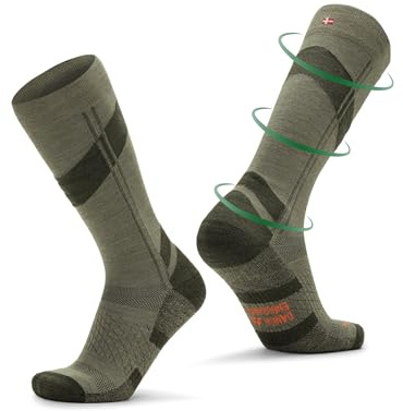 DANISH ENDURANCE Merino Ski Socks, 18-23mmHg Compression, Padded for Shin Protection, for Men & Women, Unisex, Khaki, 9-12
