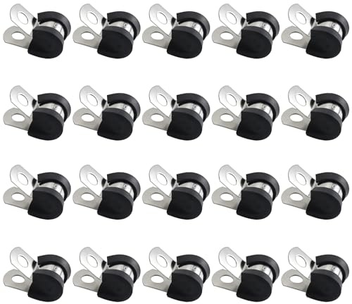 20 abrazaderas de tubo de acero inoxidable, abrazadera de manguera en forma de R, abrazaderas de cable forradas de goma, abrazaderas en P, abrazaderas de manguera de acero inoxidable, abrazaderas de