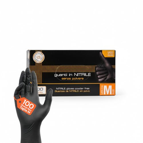 Avilia - Set 100 Guanti Nitrile Neri Monouso Taglia M Senza Talco, Resistenti per Uso Professionale e Domestico, Presa Sicura, Facili da Indossare, Protezione Igienica per Estetica e Pulizie