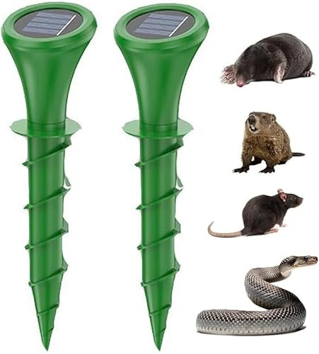 Anti Taupe Solaire, 2 Pièces Professionnel Répulsif Taupe Solaire avec Lumière LED, Efficace Contre Les Taupes, Les Campagnols, Les Souris, Les Serpent, Ainsi Que Les Rongeurs de Jardin