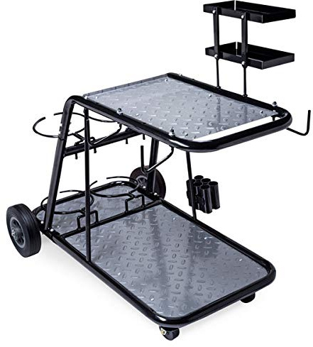 Eastwood Professional Welding Cart for TIG MIG Stick Welder Plasma Cutter Black Steel Construction with Trays Cable Gas Bottle Holder and Wheels