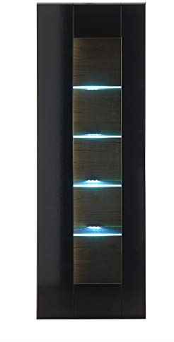 Vitrine Ruby III Schwarz Hochglanz Grandson Oak hell 45x166x38cm Wohnzimmerschrank Wohnzimmermöbel Stauraumelement Holztüren Stauraum standhaft Größe ohne Beleuchtung