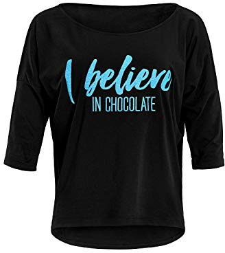 WINSHAPE Winshape Damen Ultra Leichtes Modal-3/4-arm Shirt Mcs001 Mit Neon Blauem „i Believe In Chocolate” Glitzer-Aufdruck Camisa de Yoga Mujer