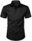 PARKLEES Mens Casual Urban Stylish Slim Fit Short Sleeve Button Up Dress Shirt with Pocket ZLSC15 Black L