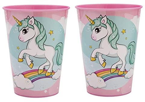 Set 2 Bicchieri per Bambini 260 ml in plastica Senza BPA Regalo per Ragazzi (Unicorno)