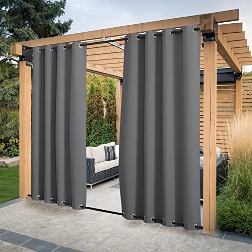 PONY DANCE Cortinas Impermeable para Pergolas de Jardin, Cortinas Opacas Grises Exterior Porche/Terraza con Ojales Superiores y Inferiores, 2 Piezas, 132x213 cm