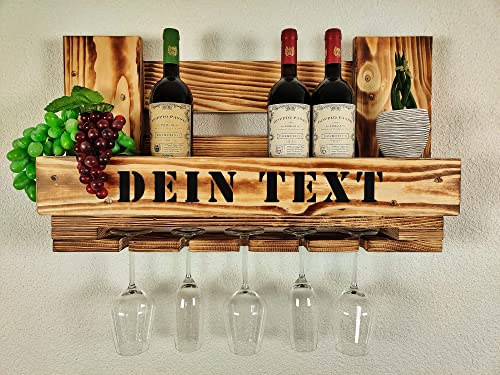 Weinregal Palette beflammt vintage für 5 Weingläser incl. Aufhängung Schrauben & Dübel Wunschtext/Wandregal/Palettenmöbel