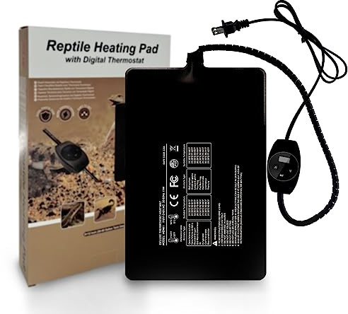 FIPASEN Reptile Heating Pad with Digital Thermostat, 6x8 Inch Under Tank Heat Pad for Reptiles/Tortoise/Snakes/Lizard/Gecko/Hermit Crab/Frog/Spider/Insect Breeding - Upgraded Terrarium Heating Pad