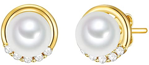 Rafaela Donata Damen Ohrstecker aus 925/- Sterling Silber gelbvergoldet mit Perlmutt und Zirkonia weiß - Silberohrstecker Gelbgold