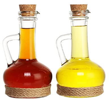 Set de Aceitera y Vinagrera DKD Home Decor 9 x 9 x 16 cm Cristal Natural Transparente Corcho 320 ml 2 Unidades