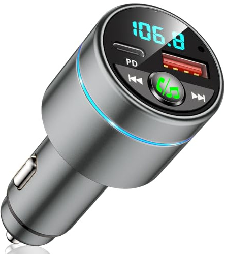 Mohard Bluetooth Adapter Auto, Ganzmetall FM Transmitter Auto Bluetooth mit PD 30W & QC3.0 18W Schnellladung, Freisprechanlage Bluetooth5.3, Rauschunterdrückung Mikrofon, Ringlicht