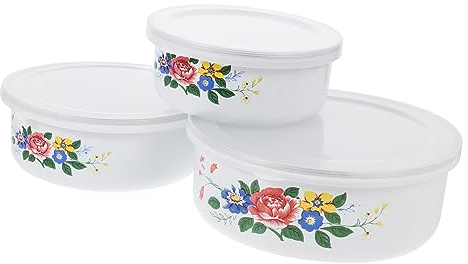 HOMSFOU Schüssel 3 Stück Frischhalte-Emaille-Schüssel Lebensmittelbehälter Für Lunchboxen Schüssel-Set Mit Deckel Behälter Für Obst Emaille-Popcorn-Schüssel Emaille-Obstschüssel Schalen